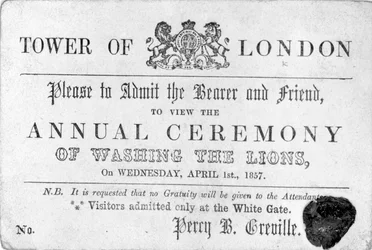 Eintrittskarte für den Tower of London, 1857